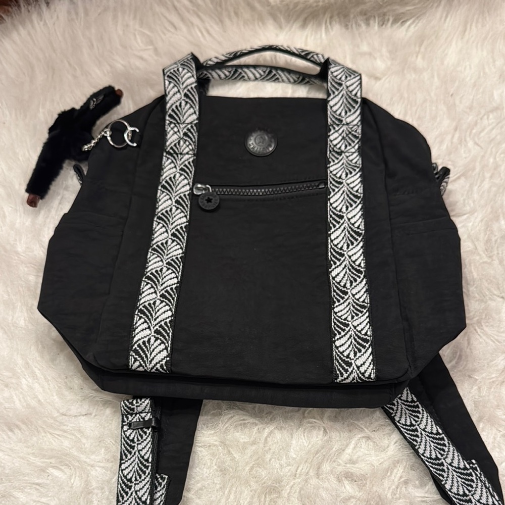 Kipling Black Backpack With Patterned Straps Nwot. - image 2